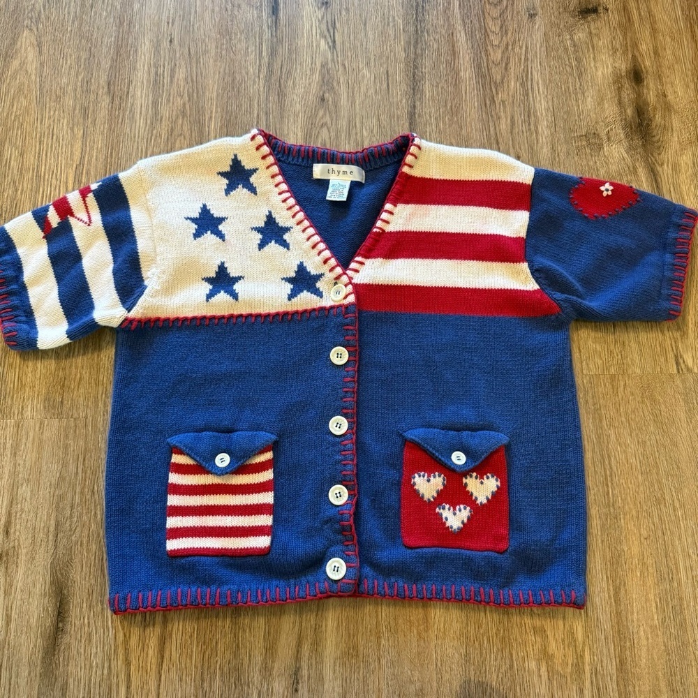 Vintage Cardigan Women’s Large Americana American Flaflg Flag Red White Blue